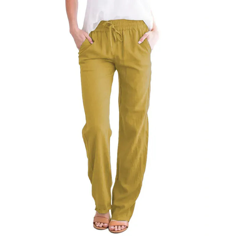 T-line Yellow / S Spring/Summer Women's  Solid Cotton  Loose Wide Leg Pants / trouser  (2 weeks delivery)