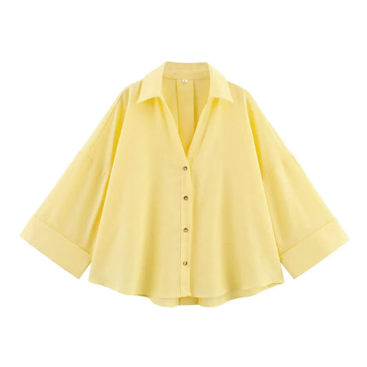 T-line Yellow / XS Women Loose Shirt , Wide Sleeve Spring / Autumn (5 - 10  work days free delivery)