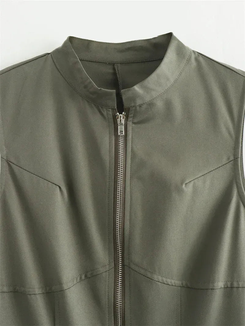 T-line Zipper Long Dress, Woman Sleeveless  Dress, Summer,Midi Dresses (2 weeks delivery)