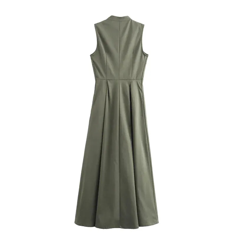 T-line Zipper Long Dress, Woman Sleeveless  Dress, Summer,Midi Dresses (2 weeks delivery)